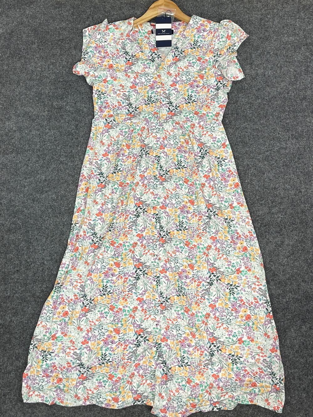 Crew Clothing Dress Womens 4 A Line Floral Swing White Short Sleeve UK:8 n31